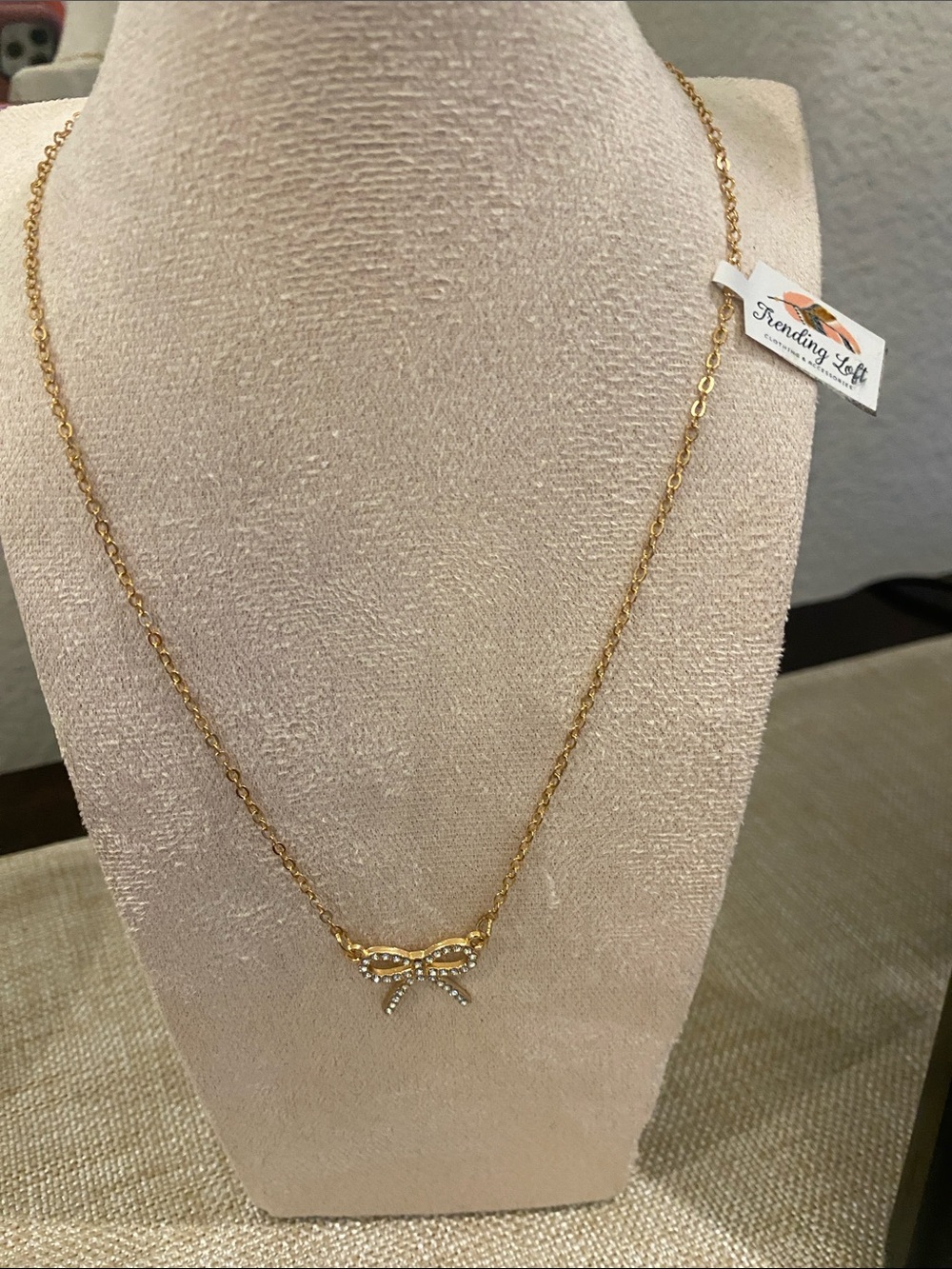 Gold Bow Pendant Necklace -